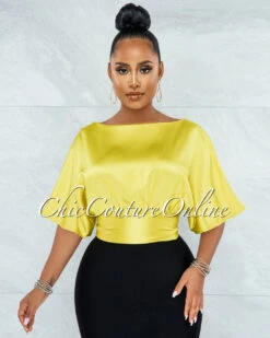 Barnette Yellow Back Key-Hole Satin Crop Top