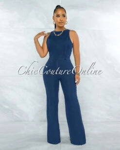 Marlee Dark Denim Wide Leg Jumpsuit