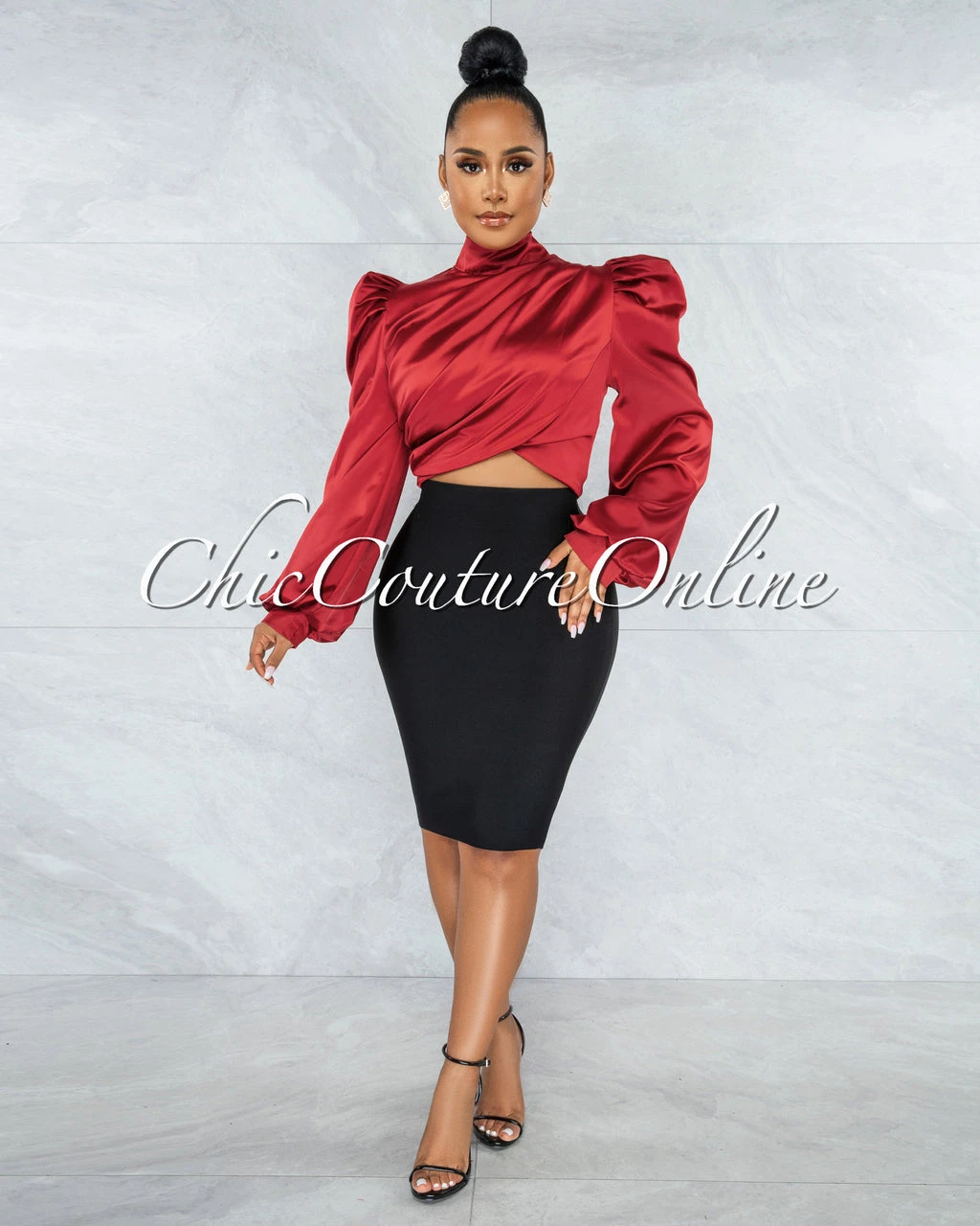 Karishma Burgundy Luxe Satin Blouse - Image 3