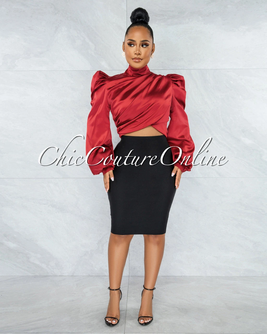 Karishma Burgundy Luxe Satin Blouse - Image 2