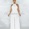 Garan Off-White Gold Link Accent Pleated Legs Jumpsuit
