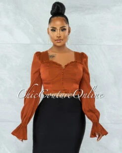 Brona Rust Buttons & Ruffles Vintage Top