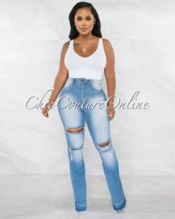 Folker Medium Denim Distressed Bell Legs Jeans